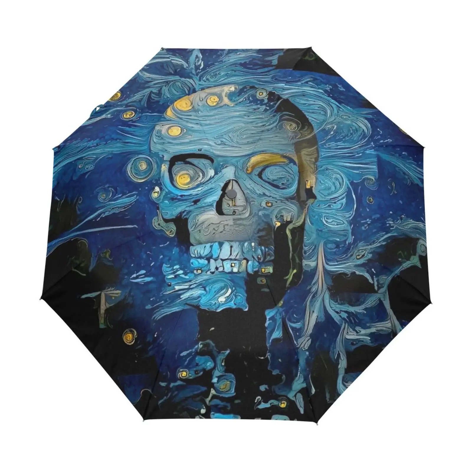 

Oil Painting Skull Print Women's Rain Umbrella Male Three Folding Durable Portable Automatic Umbrella Parasol With Black Coating