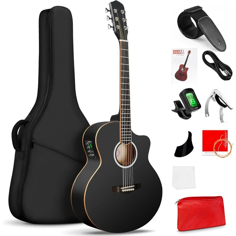 Electric Acoustic Guitar 3/4 Size 36 Inch Acoustic Electric Guitar Cutaway Acustica Guitarra Bundle Beginner Students Spruce Top