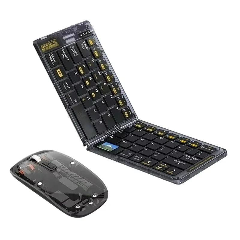 Folding Travel Wireless Bluetooth Keyboard Transparent Foldable Design With Integrated Mouse Kit For Smartphone Computer