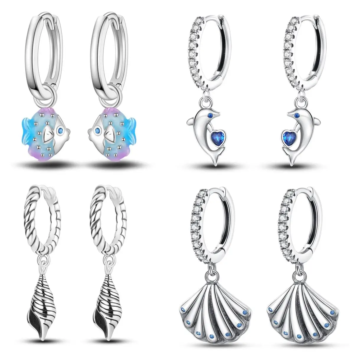 MISEFF S925 Sterling Silver Earring Exquisite Ocean World Conch Shell Fish Earrings For Women Fashion Jewelry Birthday Gift