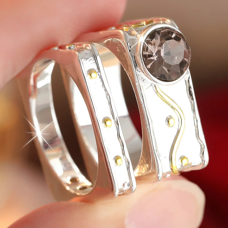 2pcs/set Square Design Wide Version Women's Ring Set Minimalist Industrial Style Accessory Daily Personality Trend Ring Jewelry