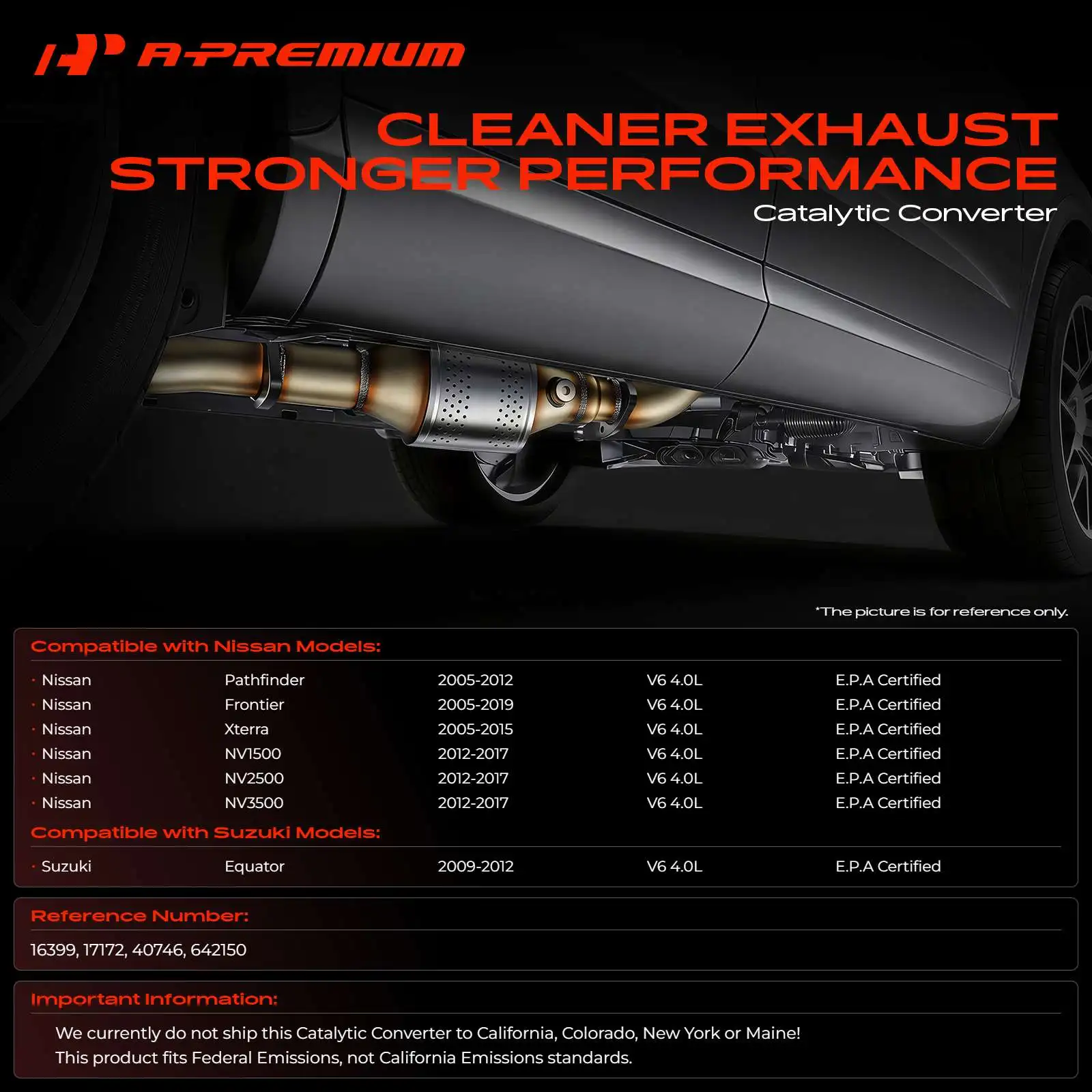 A-Premium Rear Right Side Catalytic Converter for Nissan Frontier 2005-2019 Pathfinder 2005-2012 NV1500 NV2500 NV3500 2012-2017