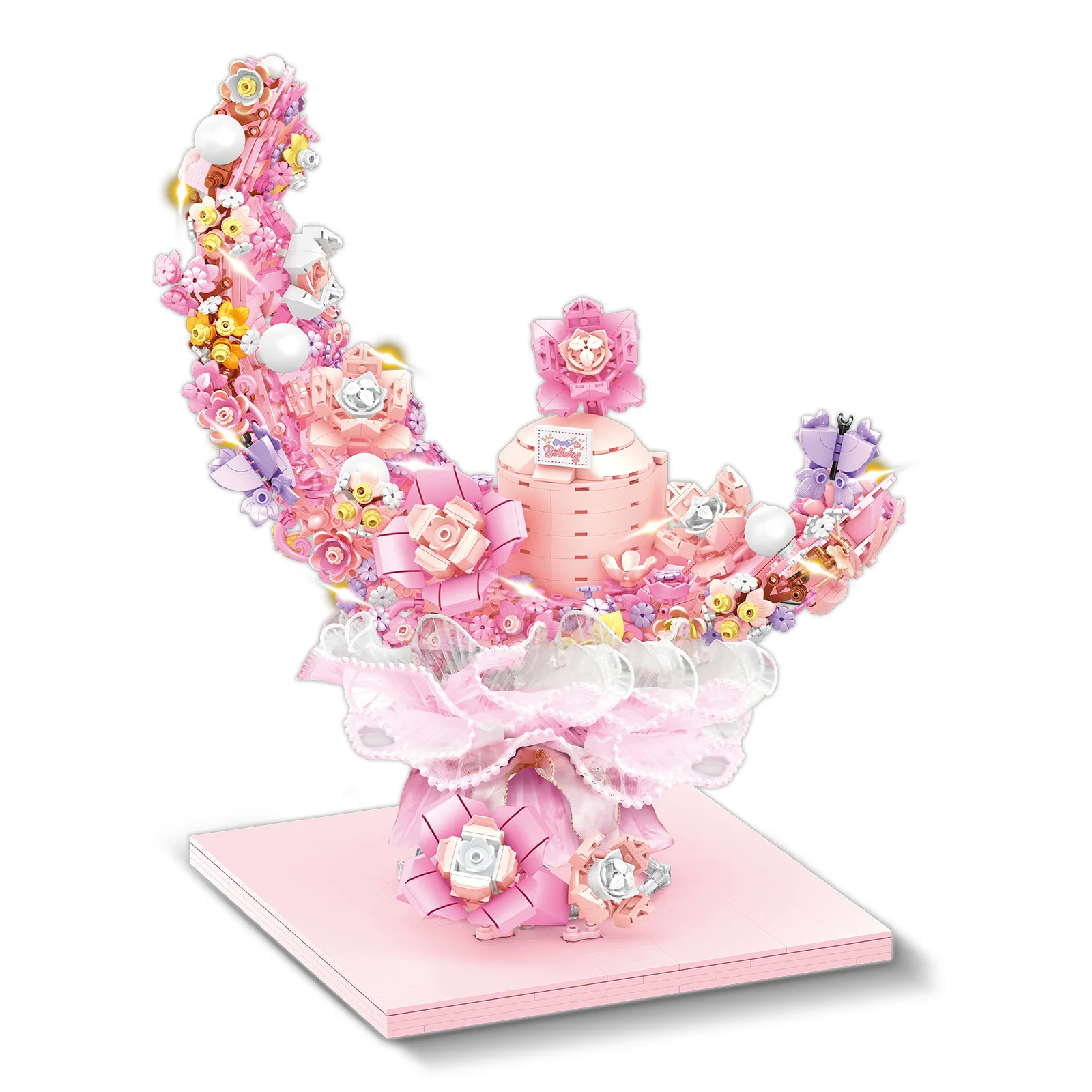 Idea Flower Moon Mini Block Crescent Cake Construction Model Sets Building Brick Educational Toy With LIGHT For Girls Gifts