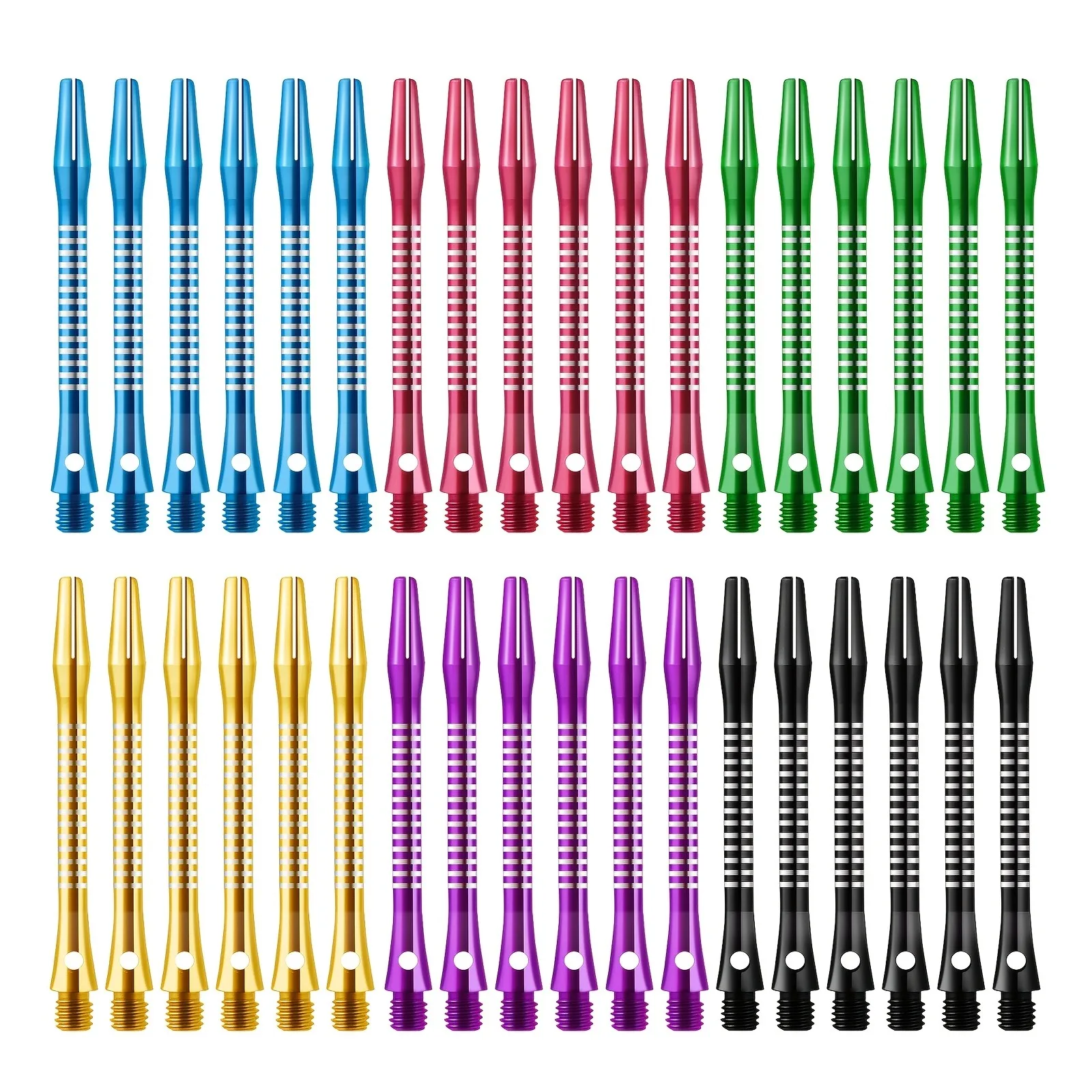 Set of Six Aluminum Alloy Dart Shafts, Total Length 51mm, Standard 2Ba Thread, with Rubber Rings, Professional Dart Accessories