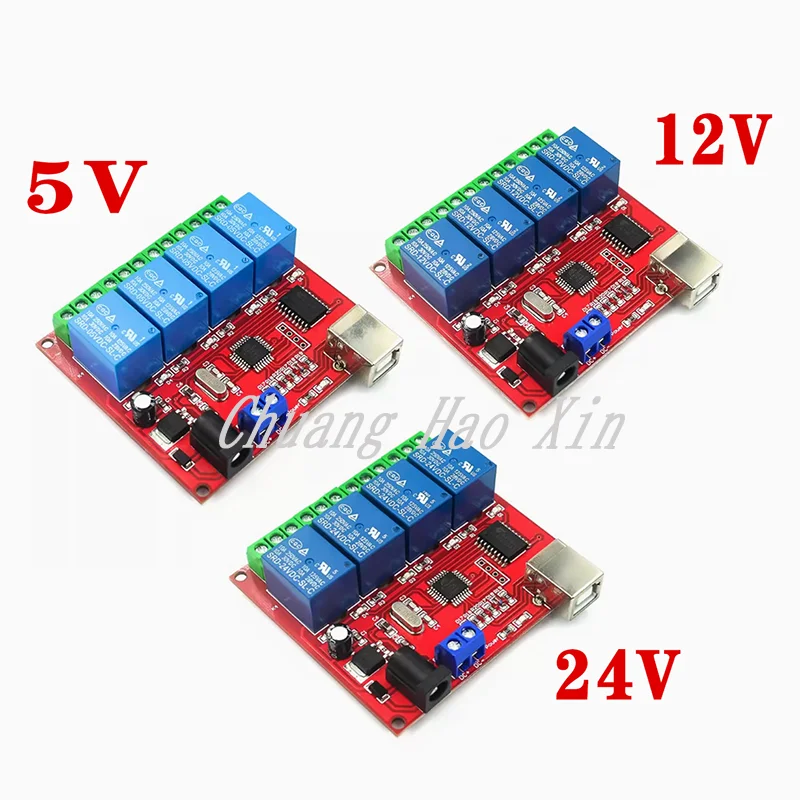 4-channel 5V/12V/24V computer USB control switch, no drive relay module, PC intelligent controller