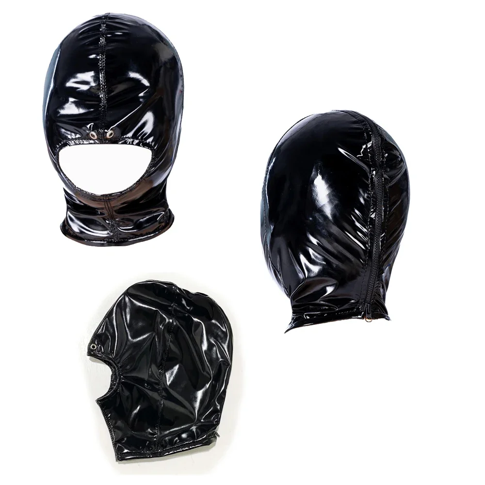 Double-Ended Dildo Pushpin Mouth Gag Deep Throat Plug PU Leather Head Harness Soft Spandex Head Hood Mask BDSM Game Sex Toys