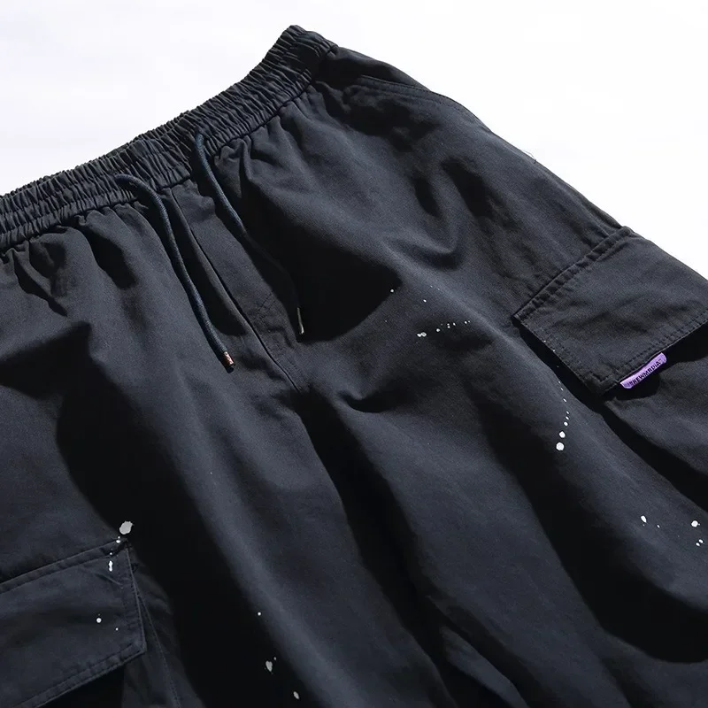 Pure Cotton Paratrooper Pants Men Multi-pocket Japanese Streetwear Loose Casual Oversized Wide Leg Overalls Cargo Pants Trousers