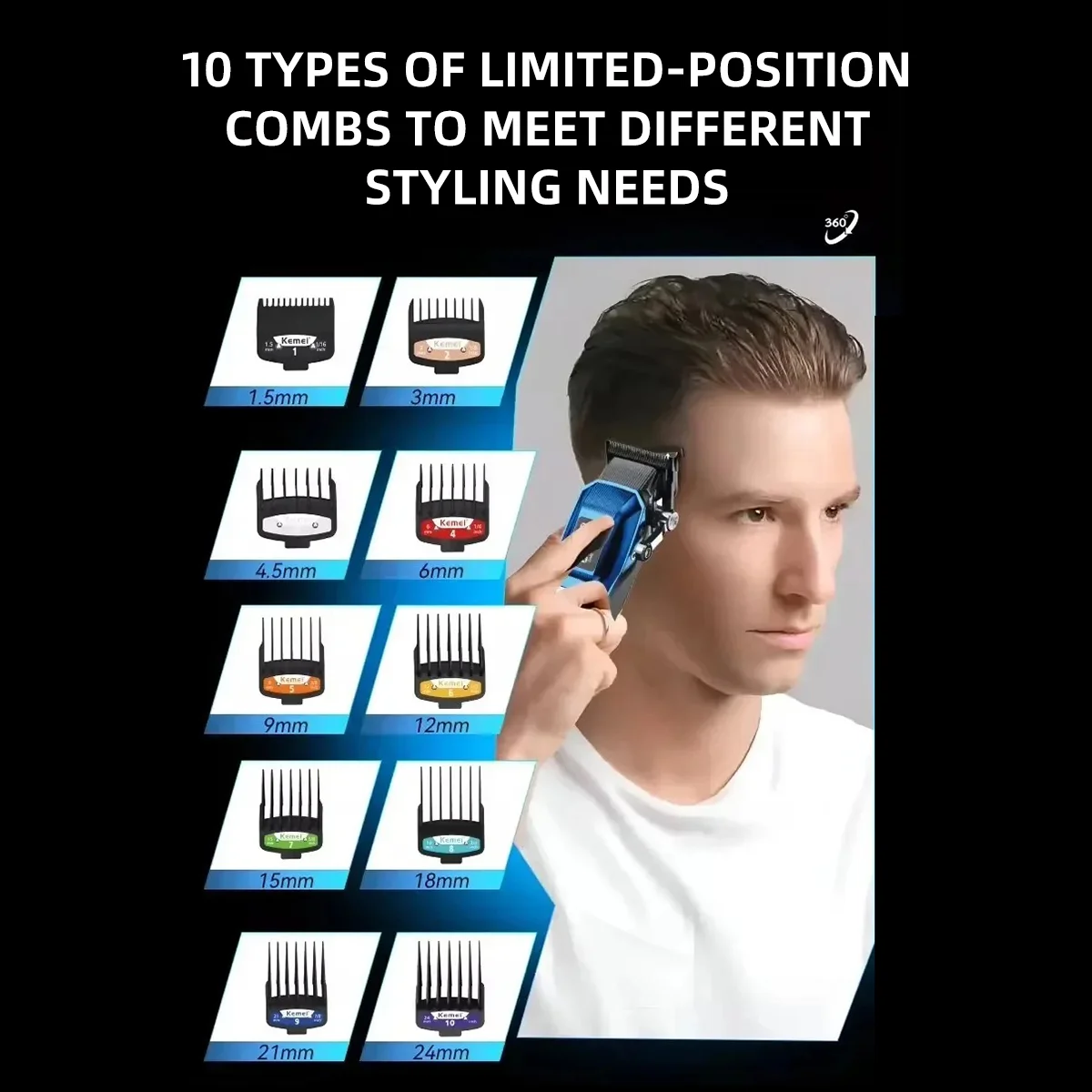 Kemei Gunting Rambut Profesional untuk Pria 9000 RPM Pemangkas Rambut Tanpa Kabel Mesin Pemotong Rambut Perawatan untuk Keluarga KM-2796