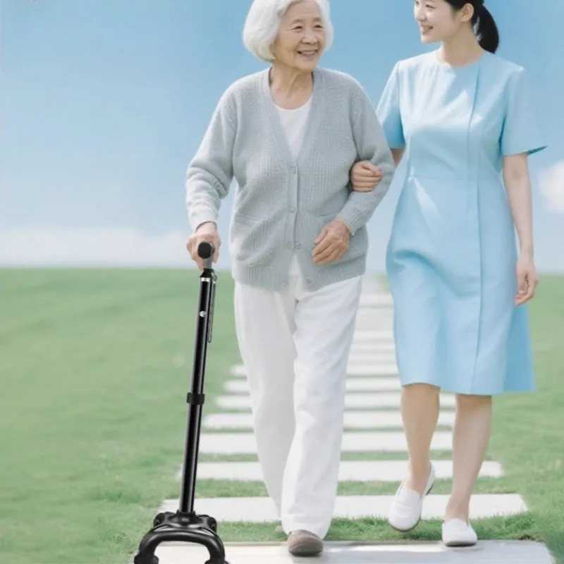 Aluminium Four-legged Medical Crutch Telescopic Walking Stick for The Elderly Mothers Fathers Limited Mobility Walking Crutches
