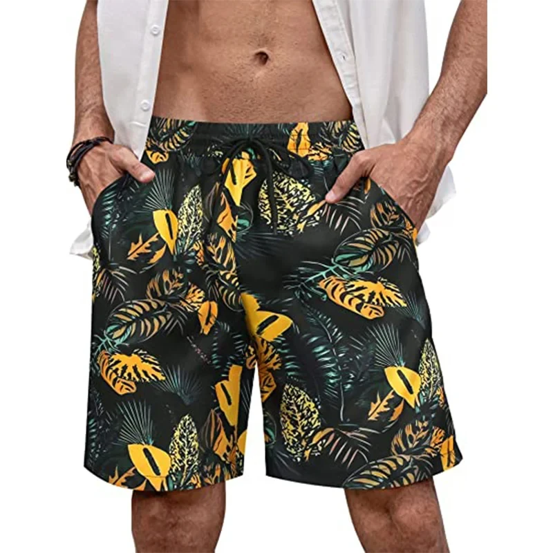 Hawaii Vacation Beach Shorts For Men 3D Printed Flower Casual Short Pants Board Shorts Elastic Bandage Swimsuit Swim Trunks