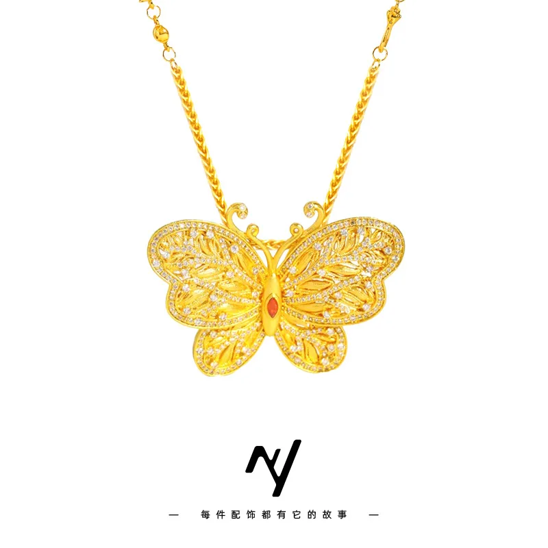 Point drill silk big butterfly necklace female senior sense 9999gold view 5