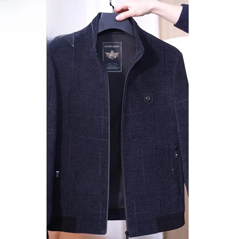 

Thiened Fce Повседневная куртка на подкладке для папы, мужское осенне-зимнее пальто-стойка из полиэфирного волокна, длинная застежка-молния све