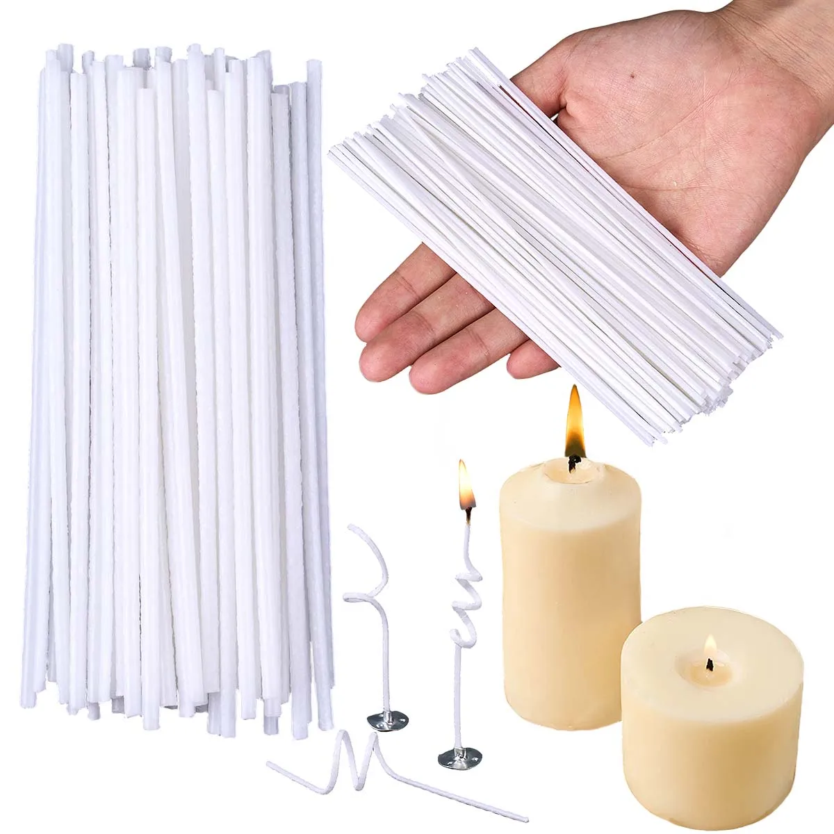 50 Stück rauchfreie Kerzendochte, 5–20 cm, vorgewachste Baumwollkerndochte, Kit zum Selbermachen, handgefertigte Sojawachskerzen, Herstellungswerkzeuge, Zubehör