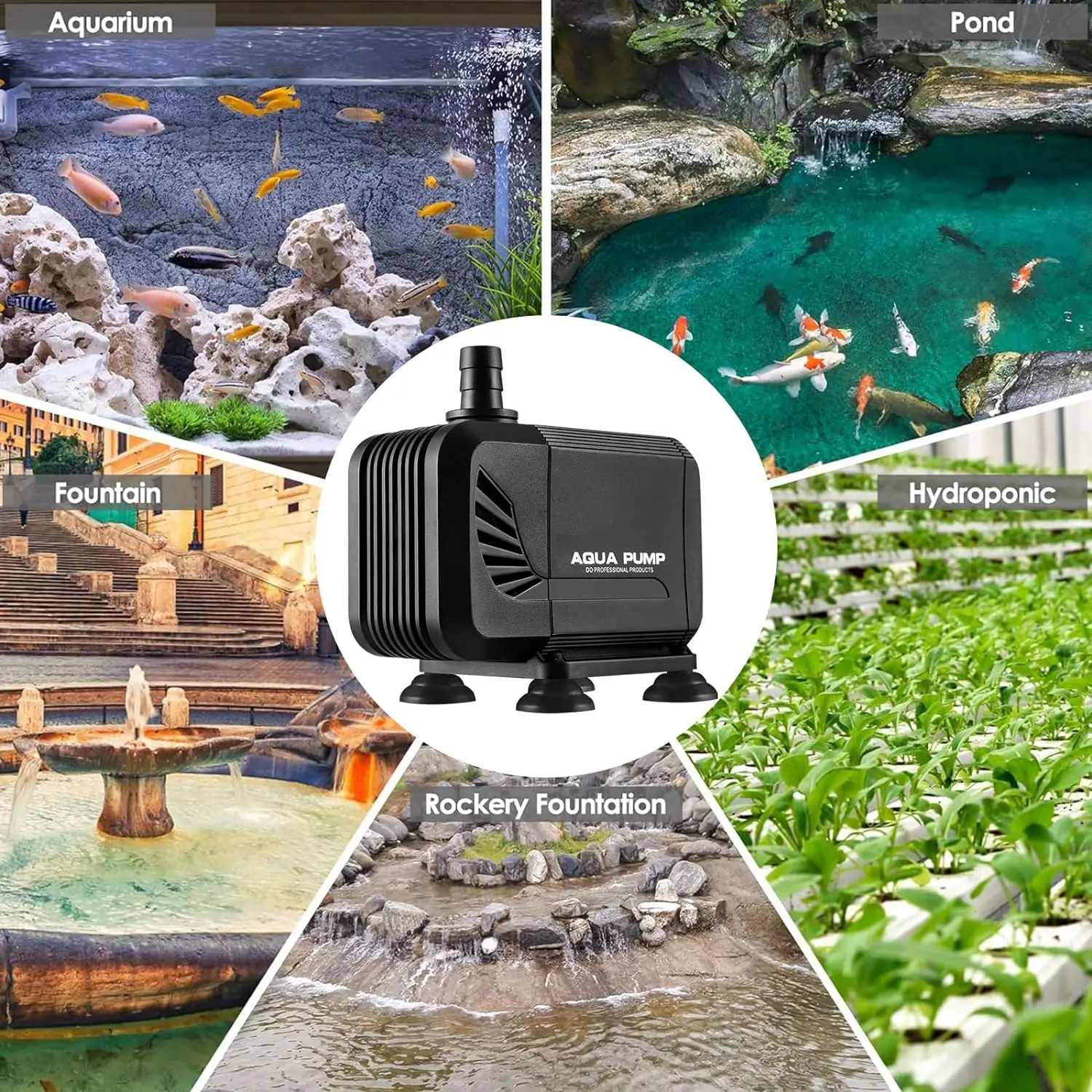 Tauchwasserpumpe 3000 l/h, 220–240 V, Amphibien-Teichpumpe, Aquariumpumpe, Teichpumpe mit Filter, 3 Düsen 19–22–25 mm