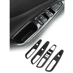4PCS Car Window Lift Switch Panel Frame Cover Trim For Hyundai Santa Fe 2019-2022 Carbon Fiber Pattern Car Interior Accessories
