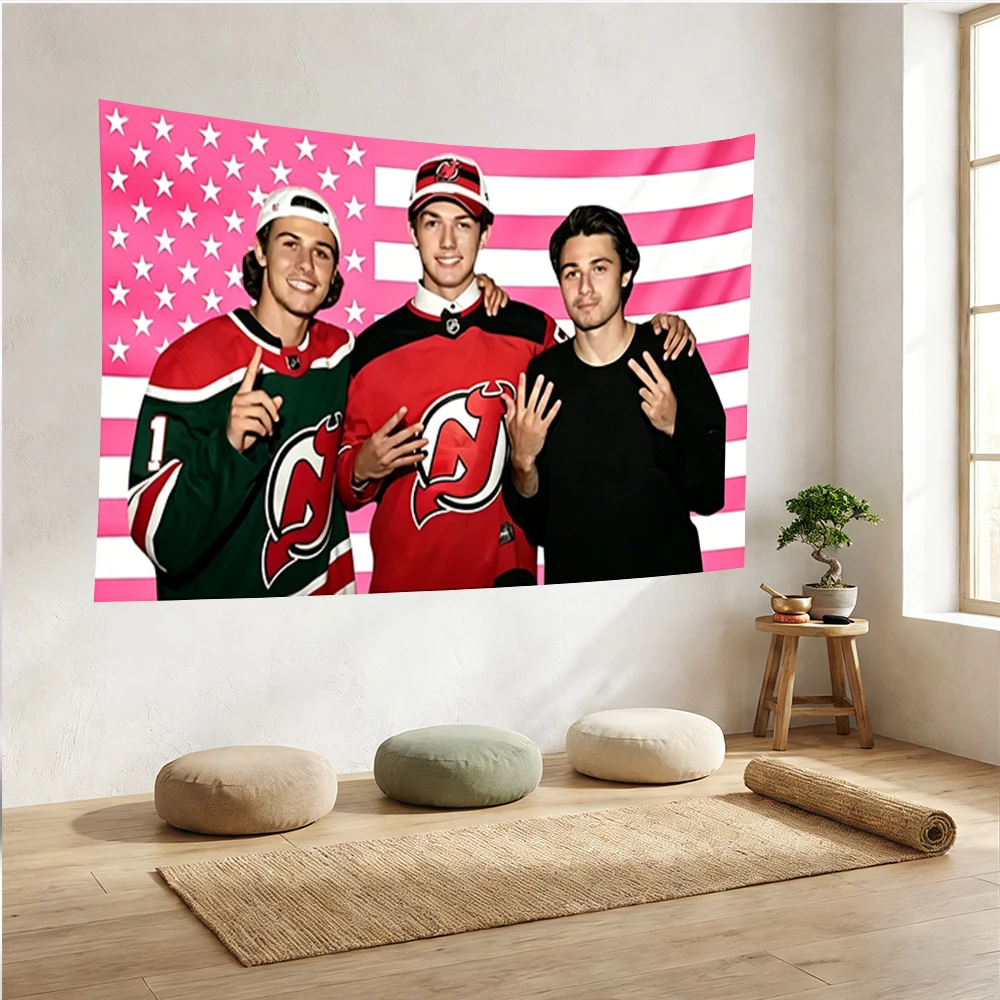 1pc Hughes Brothers Flag Hockey – Quinn Jack Luke Hughes Wall Decor Hockey Player Poster Frat Room Flag Pink Hockey Flag US
