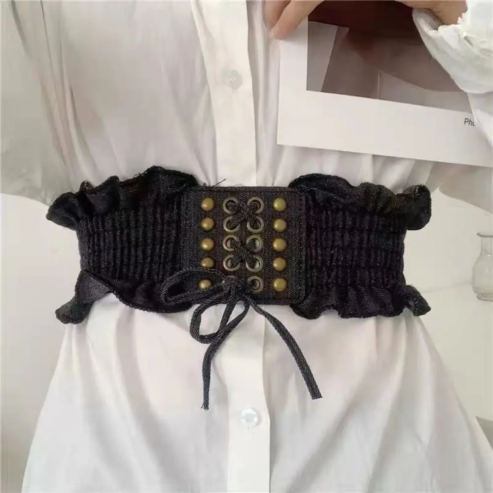 Cintura in tessuto dimagrante in denim elasticizzato con fascia a vita alta, cintura femminile, abito con cintura larga elastica in pizzo
