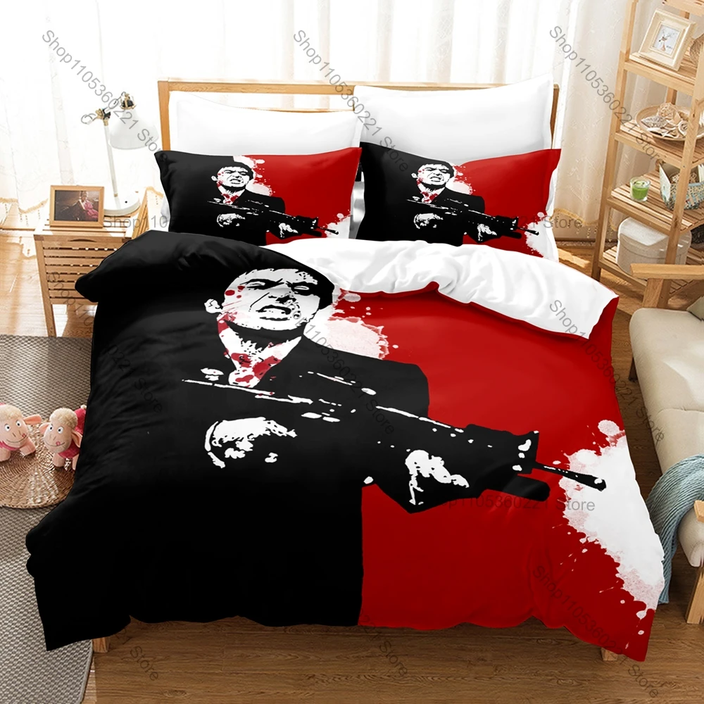 Personality Scarface Movie New Bedding Set Classic Film Print Duvet Cover Pillowcase Bedroom Home Decor For Fans Vintage Gangste