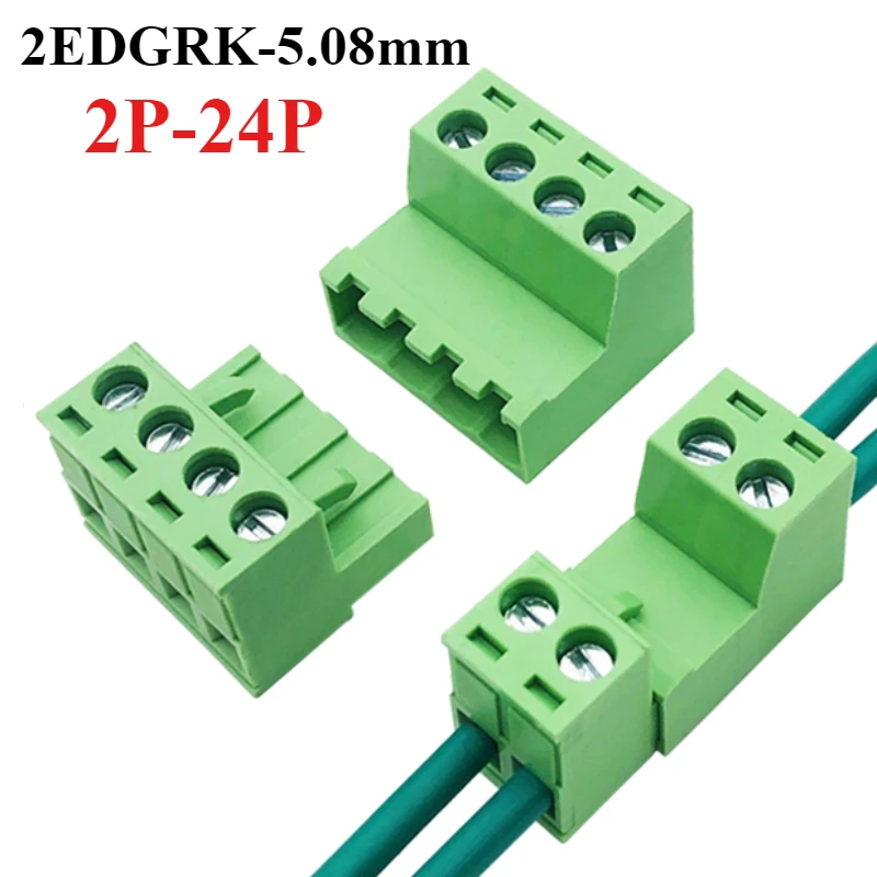 

1/5/10/30/50Sets/lot 2EDGRK-5.08mm Solder-Free Butt Connection Plug-In Type 2EDGRK5.08 Pluggable Green Terminal Block 2P-24P