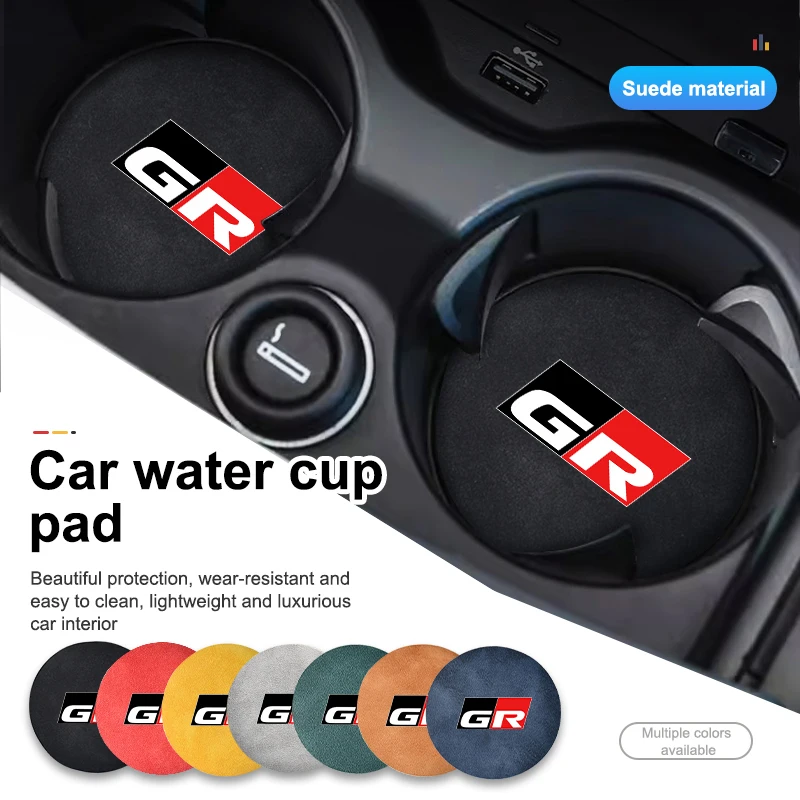 2Pcs Car Water Cup Mat Coaster Non-Slip Pad Auto Accessories For Toyota GR Sport Gazoo Racing Yaris 86 Corolla Hilux Supra