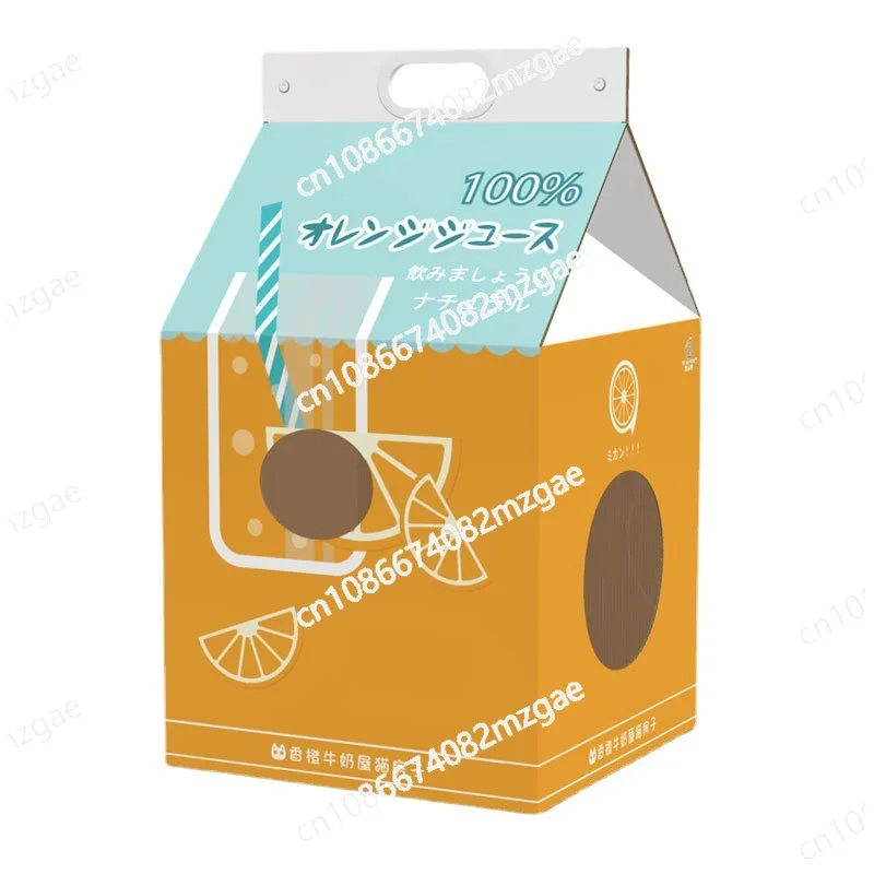 

Milk House Cat Litter, Portable Large Color Box, Cat House Printed with Double-sided Claw Grinding Corrugated Cat Supplies