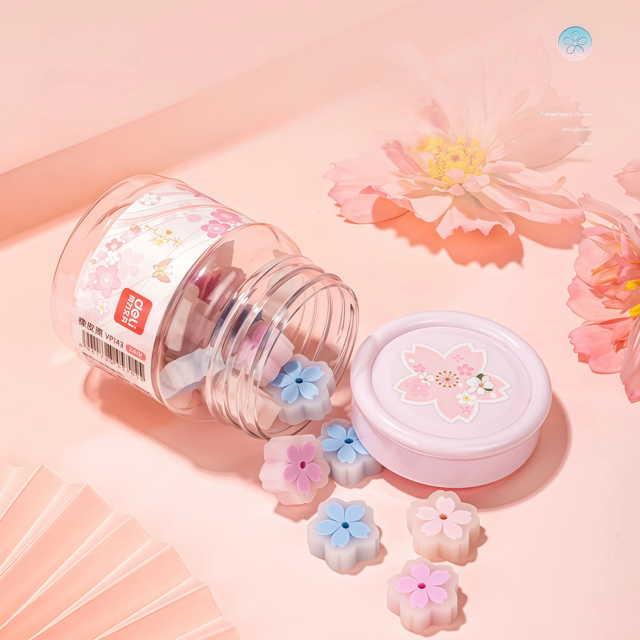 24 Sakura Erasers, Sakura Bucket Erasers, Suitable for Girls and Students, with a Fresh Design and Clean Erasing, Can Be Used as
