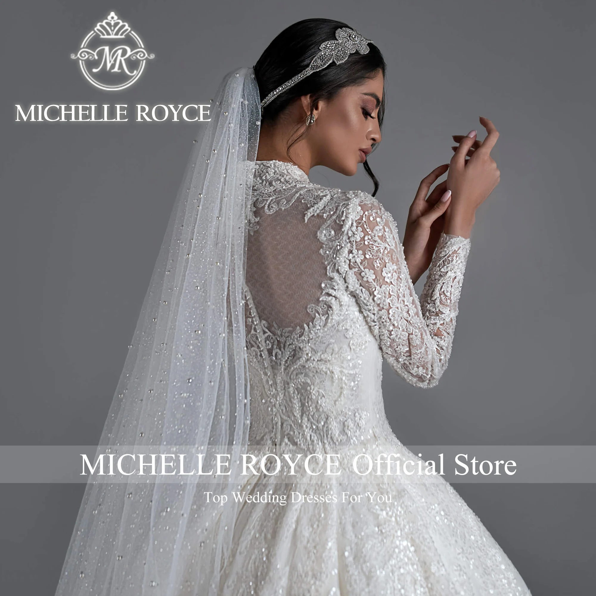 Michelle Royce Ball Gown Wedding Dress 2024 Extravagant HIGH Embroidery Sequined Sparkling Tulle Wedding Gown Vestidos De Novia