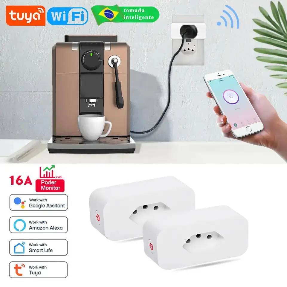 Tuya 16A Brazil Standard WiFi Smart Plug with Power Monitor Smart Life APP Smart Socket Voice Work for Google Home Alexa image 5
