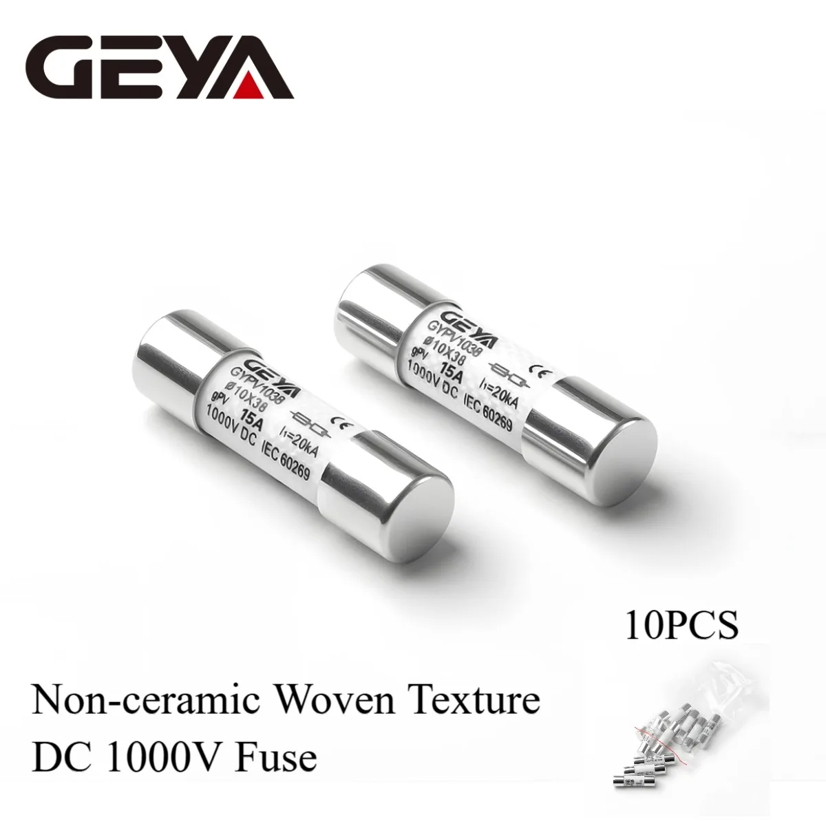 10pcs Solar DC 1000V PV Photovoltaic Fuses 15A 25A 30A High Voltage for Solar System Short Circuit Protection Weaving Texture