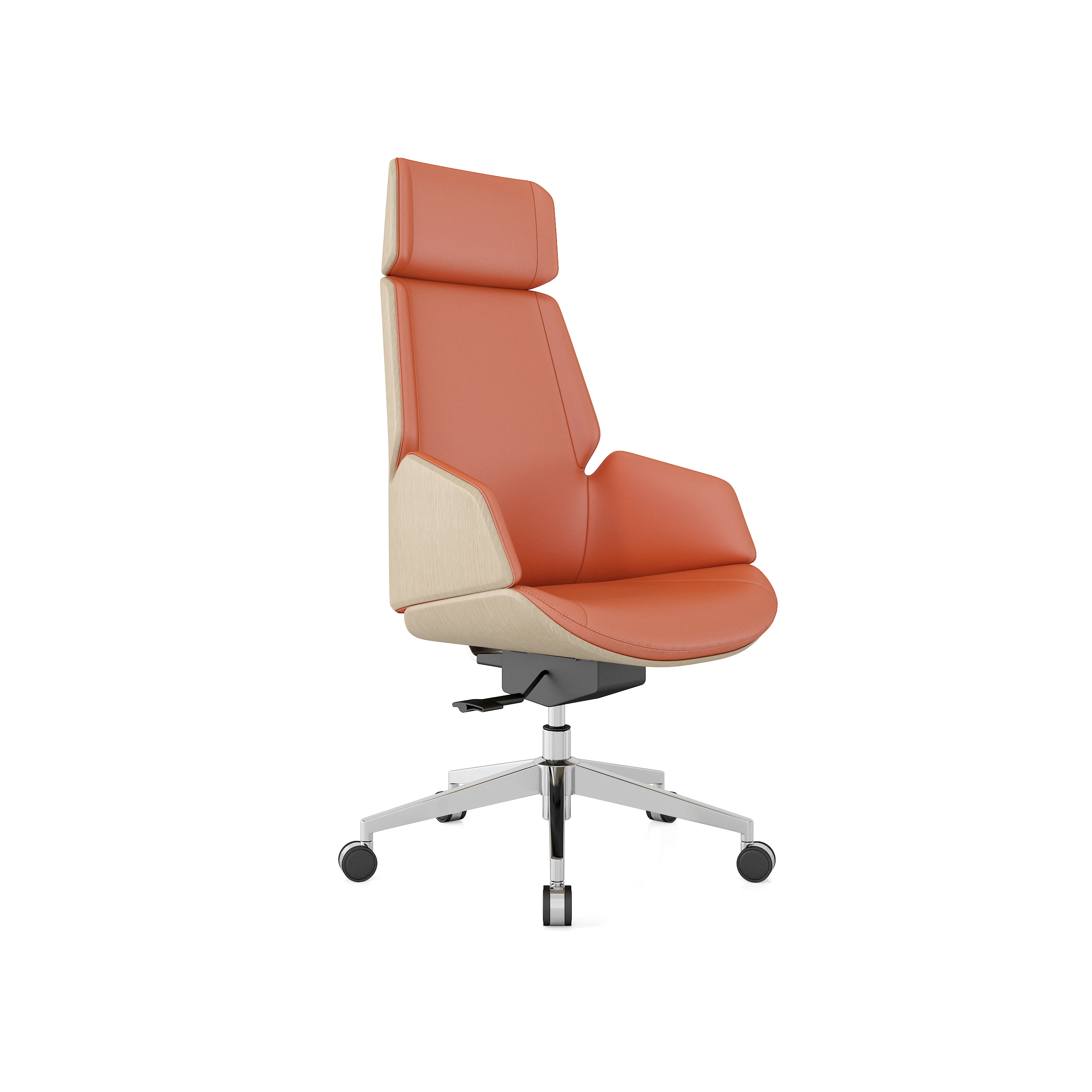 Adjustable height modern ergonomic executive office chair with fixed armrests and reinforced nylon base for heavy duty use