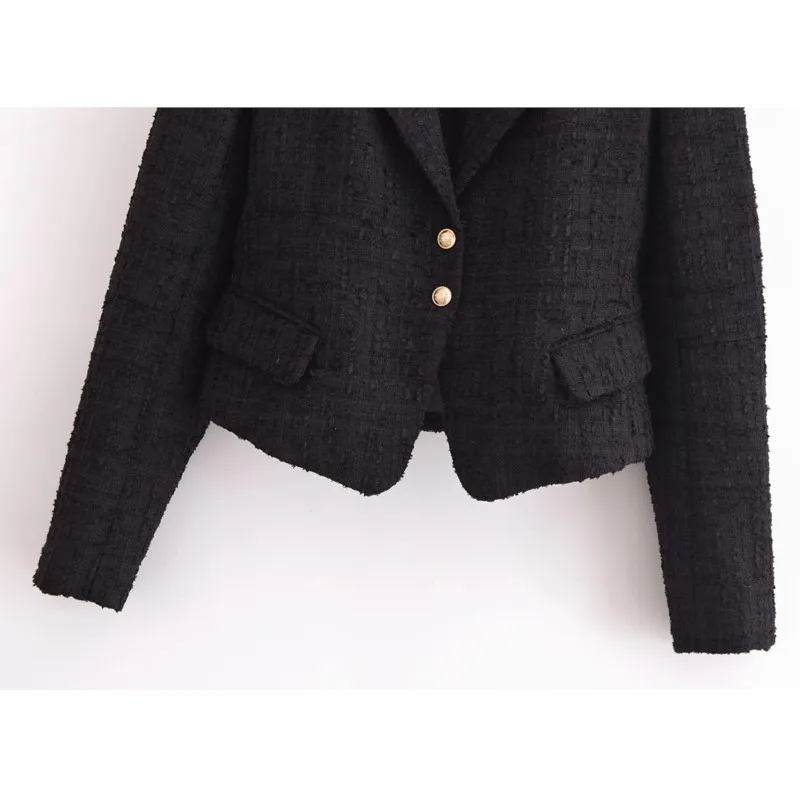 TRAF Woman Button Blazer With Texture Clothing Casual Buckle Decoration Płaszcz damski Kieszeń Odzież wierzchnia Dopasowana kurtka