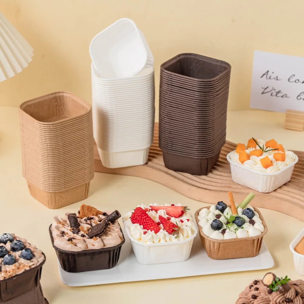 Revestimiento de café para magdalenas, taza cuadrada para hornear, envoltorio de papel para magdalenas, decoración de pasteles de boda, 50 piezas