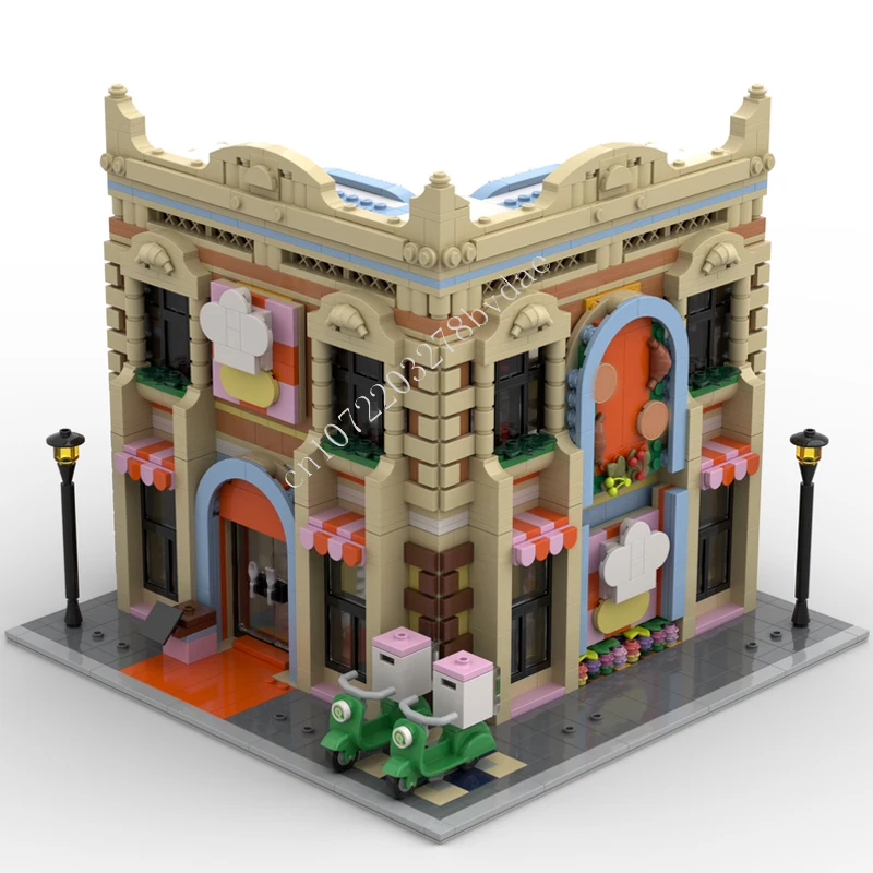 

1817PCS Restaurant and Cooking School Corner MOC streetview Puzzles Sets Architecture Creative Christmas Toys Gift for Kids Ages