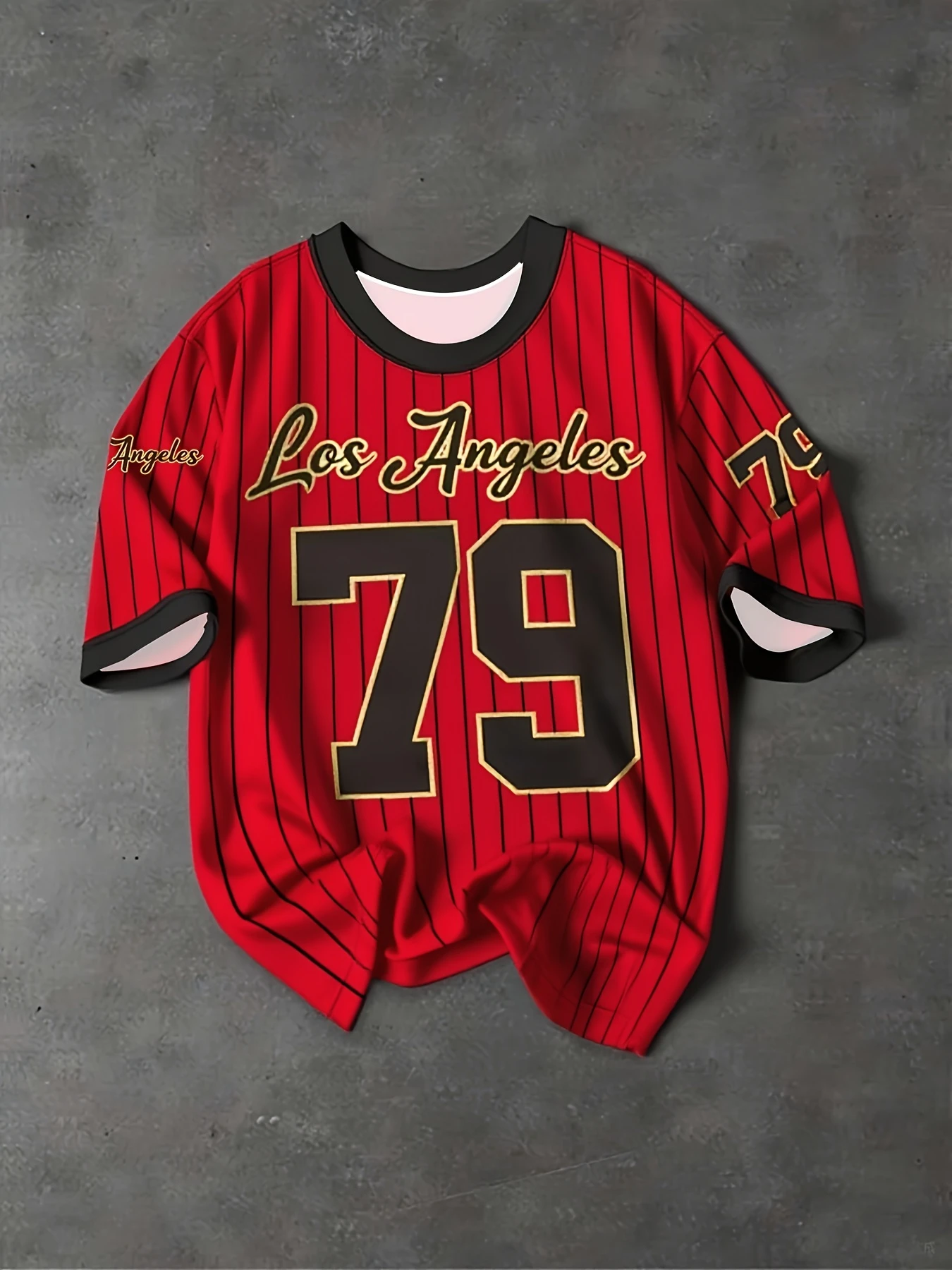 Men's Los Angeles 79 Striped Baseball Jersey, Vintage Short Sleeve Crew Neck T Shirt, Casual Streetwear Graphic Tee