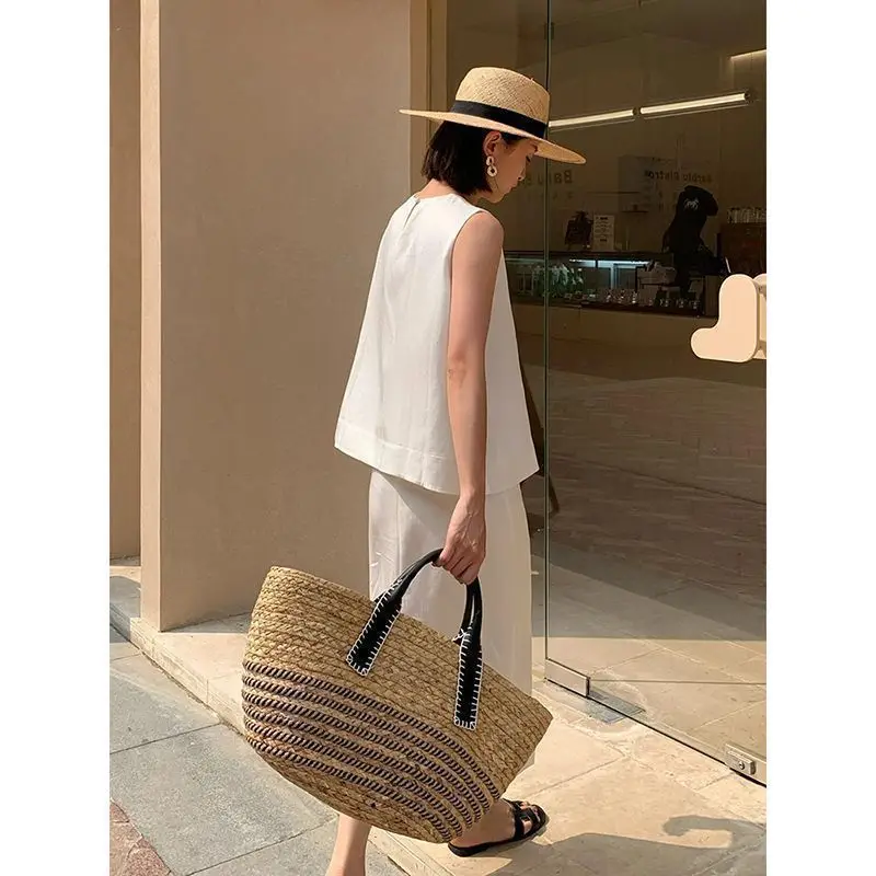 French White Sleeveless Top Set For Women, 2026 Summer New Style, Old Money Style Loose Half Skirt Two-Piece Set