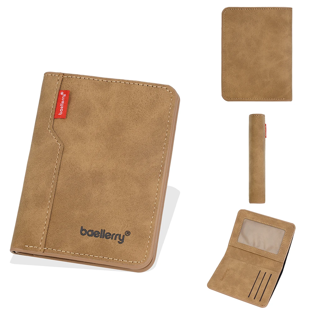 New Slim Men's Short Wallet High-Quality PU Frosted Card & Photo Holder Male Purse Portable Mini Simple Card Clips