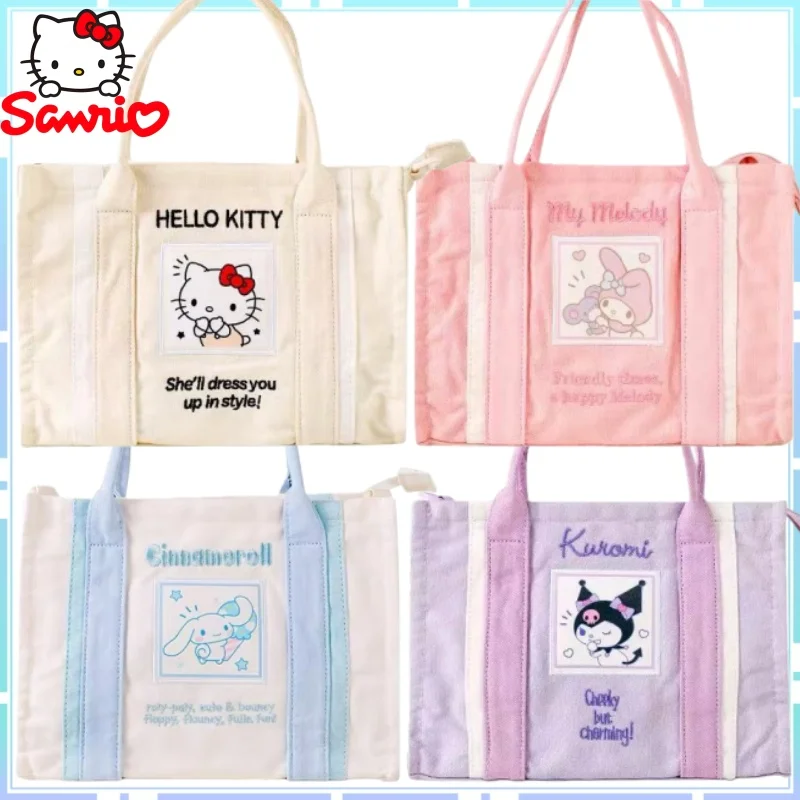 

Новая парусиновая сумка Sanrio Hello Kitty Cinnamoroll Melody Kuromi через плечо и сумка через плечо с героями мультфильмов, аниме-сюрприз, подарок