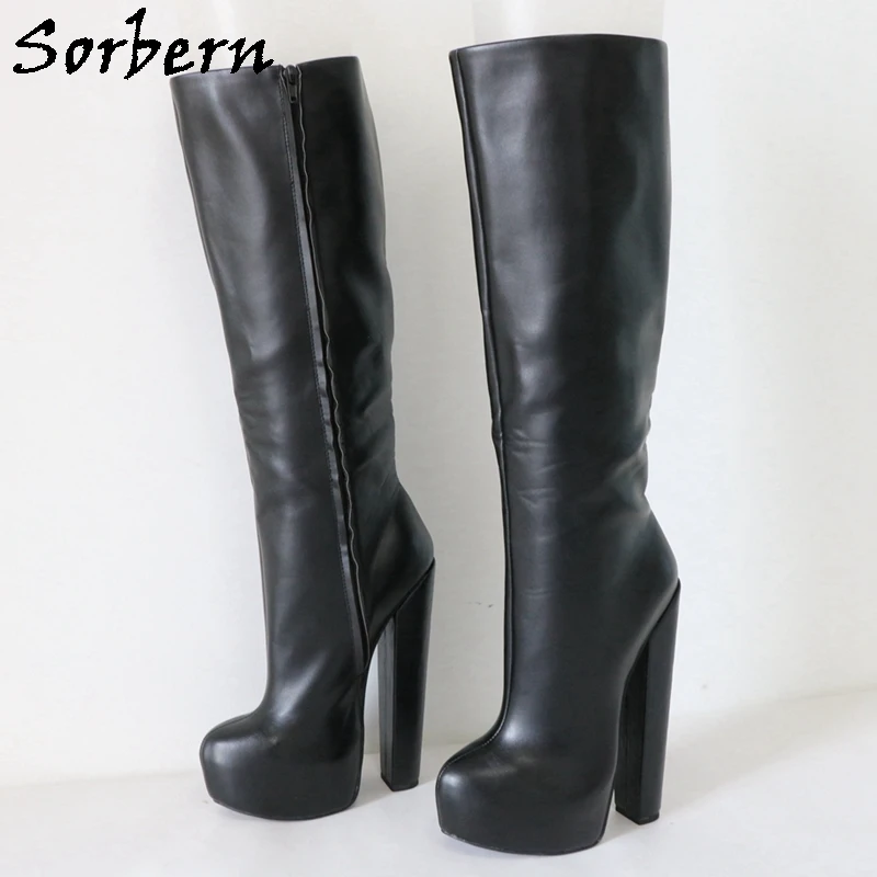 Sorbern 20Cm Block Heel Boots Women Knee High Invisible Platform Shoes Chunky Heeled Drags Custom Wide Calf Service Available