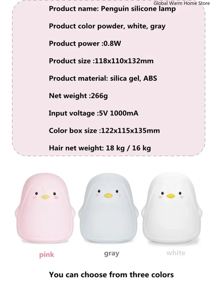 Hadiah Gratis! Penguin Sensor Sentuh LED Lampu Malam Lucu Lampu Darurat Isi Ulang untuk Lampu Dekorasi Ruangan Lampu Anime Anak-anak