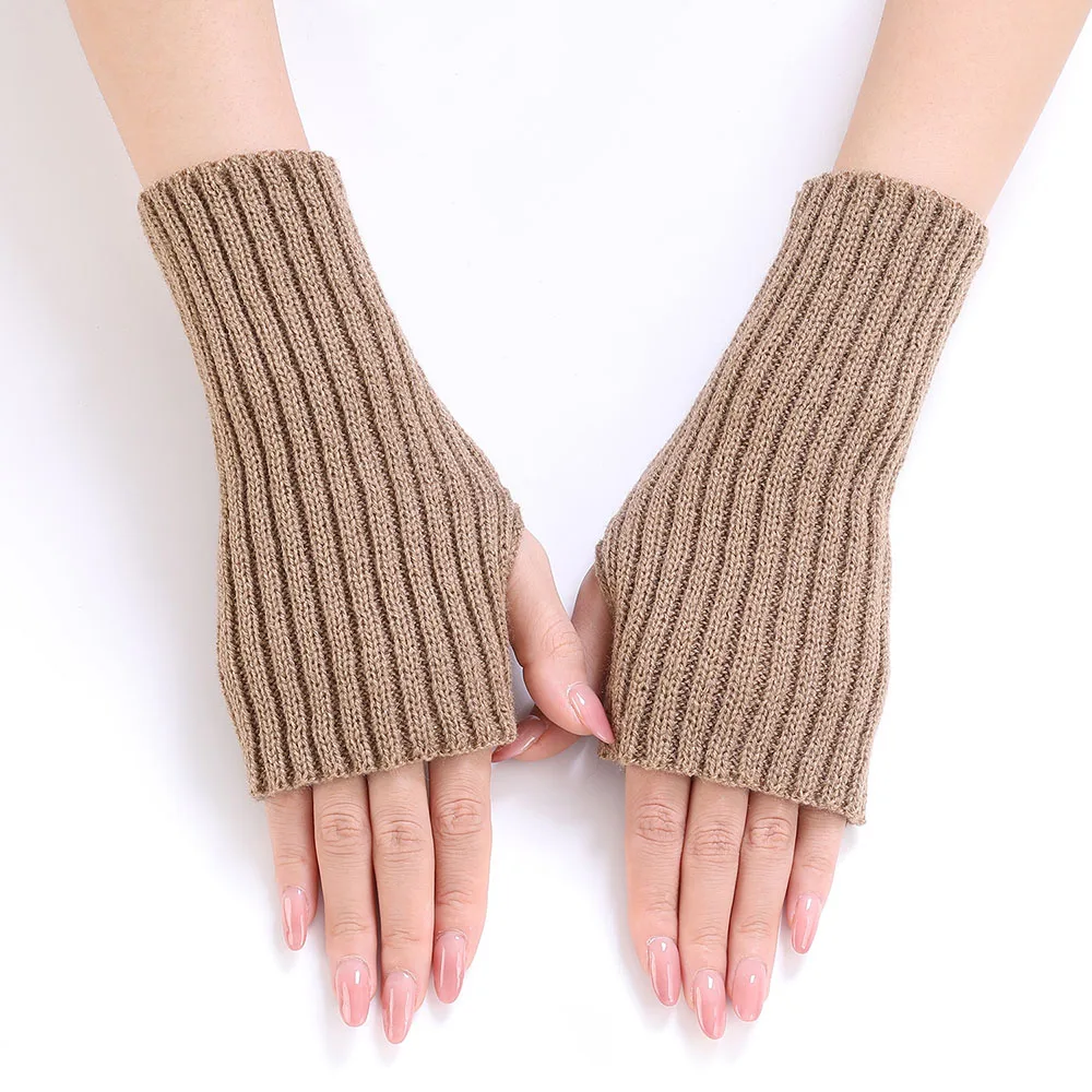 Guantes de medio dedo para mujer, guantes de invierno suaves y cálidos de lana tejida para el brazo, manopla suave y cálida de medio dedo,