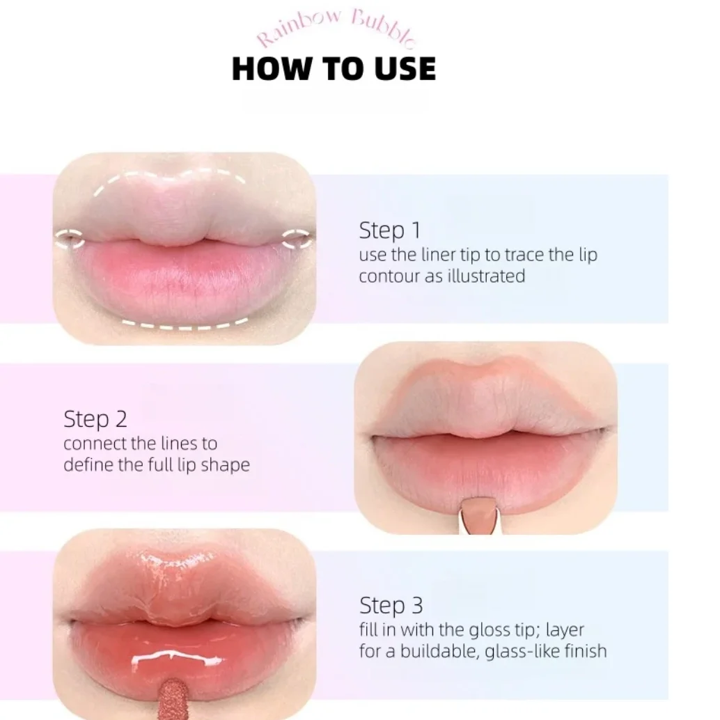 قلم تحديد الشفاه وملمع الشفاه المزدوج من FLORTTE RAINBOW BUBBLE بوزن 2.8 جرام - مستحضرات تجميل