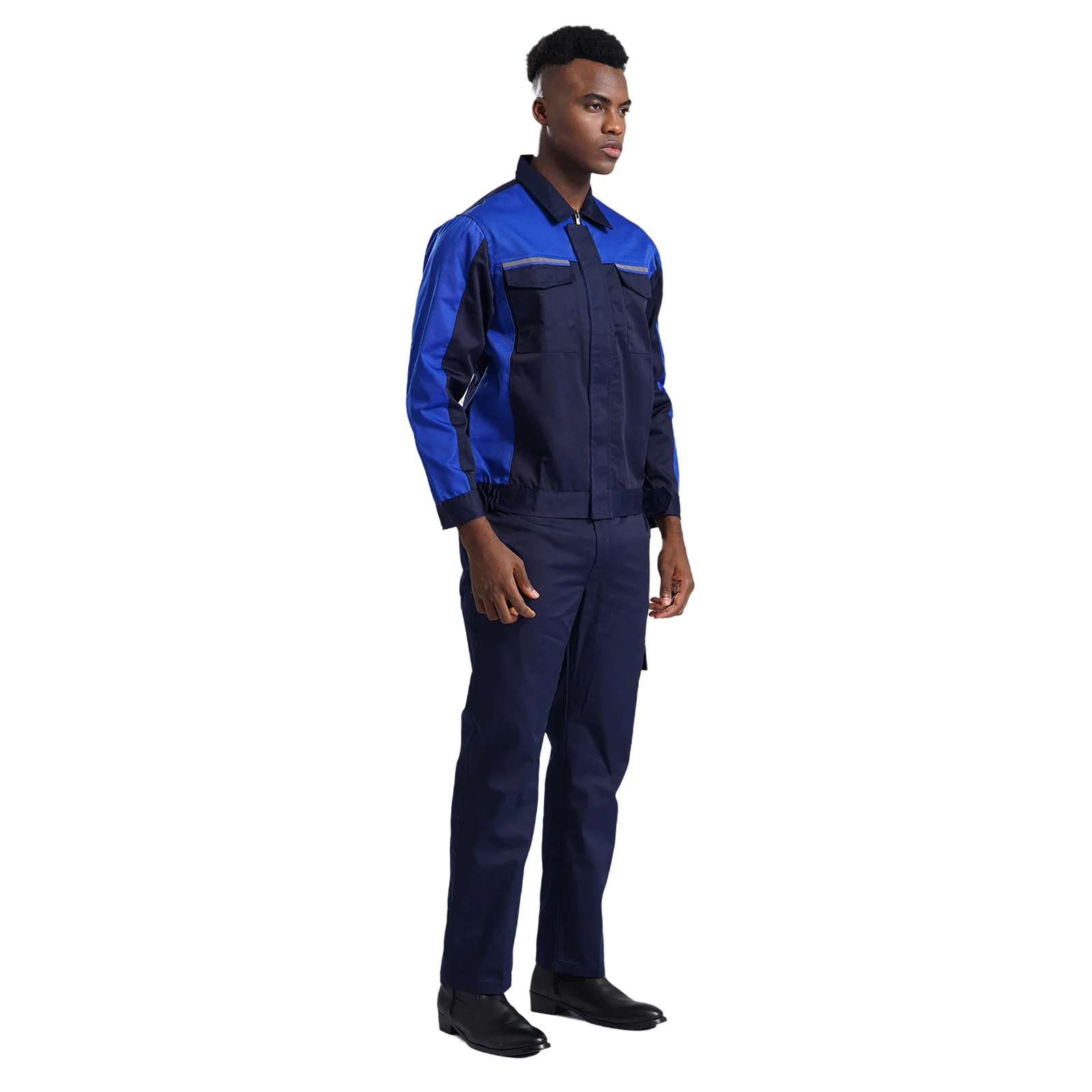 Adult Mechanics Work Outfit Long Sleeve Coat And Pants Set Workshop Uniforms Multi-pocket Reflective Strips Dustproof Work Suit