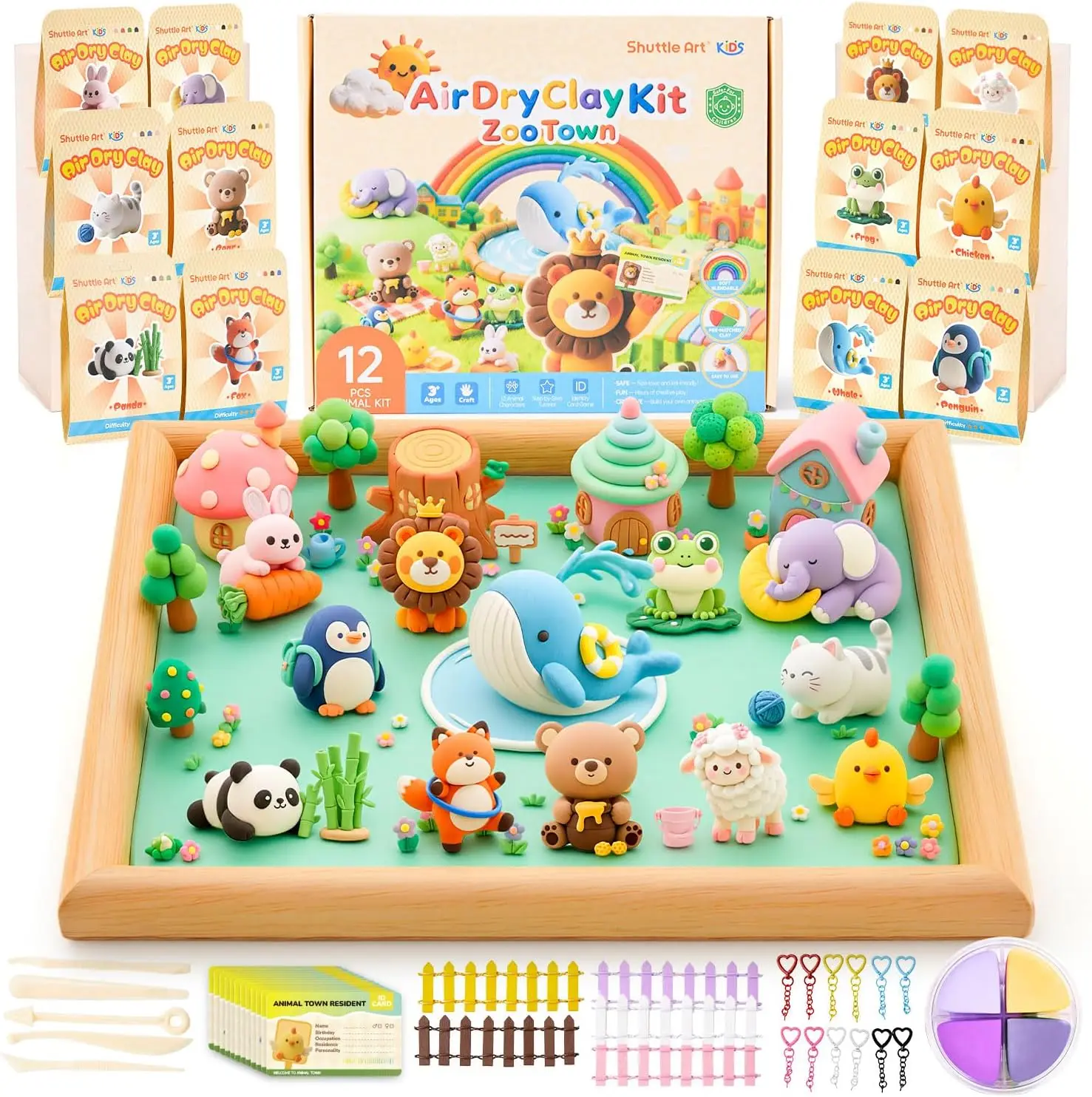 

Набор для лепки из самозатвердевающей глины Zoo Town, 55 предметов, для детей, с инструментами и обучающими материалами, безопасный, нелипкий, подарки для творчества