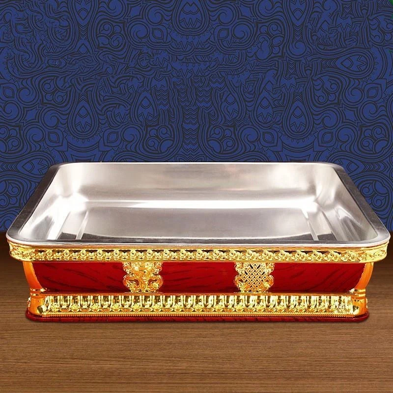 

Tibetan Stainless Steel Resin Fruit Square Dish Auspicious Buddhist Engraved Altars Plate Organizer Tray Desktop Home Decorative