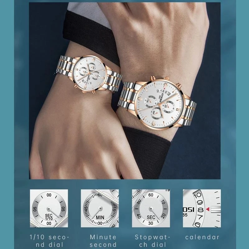 Imagem -03 - Nibosi-relógio de Pulso Masculino e Feminino Quartzo à Prova Dágua com Calendário Cronógrafo Marca de Luxo Moda para Casal