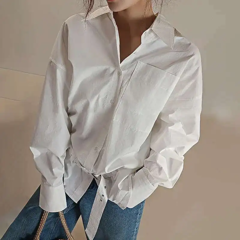 KWTX حزام تجمع الخصر تصميم قمصان للنساء التلبيب واحدة الصدر مكتب سيدة صالح البلوزات بلوزات على الموضة 2025 ربيع جديد