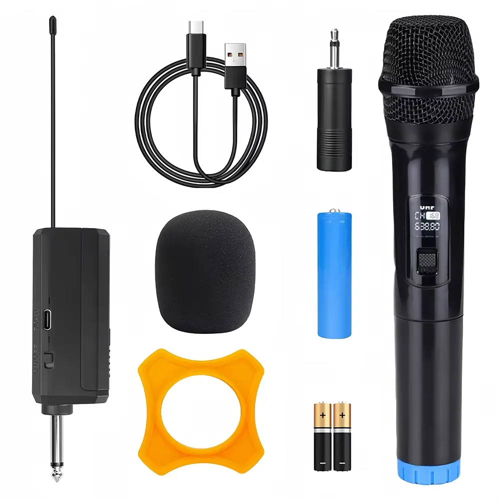 Draadloze microfoon Handmicrofoon 2 kanalen UHF-microfoon met vaste frequentie voor feestkaraoke Professionele kerkshowvergadering