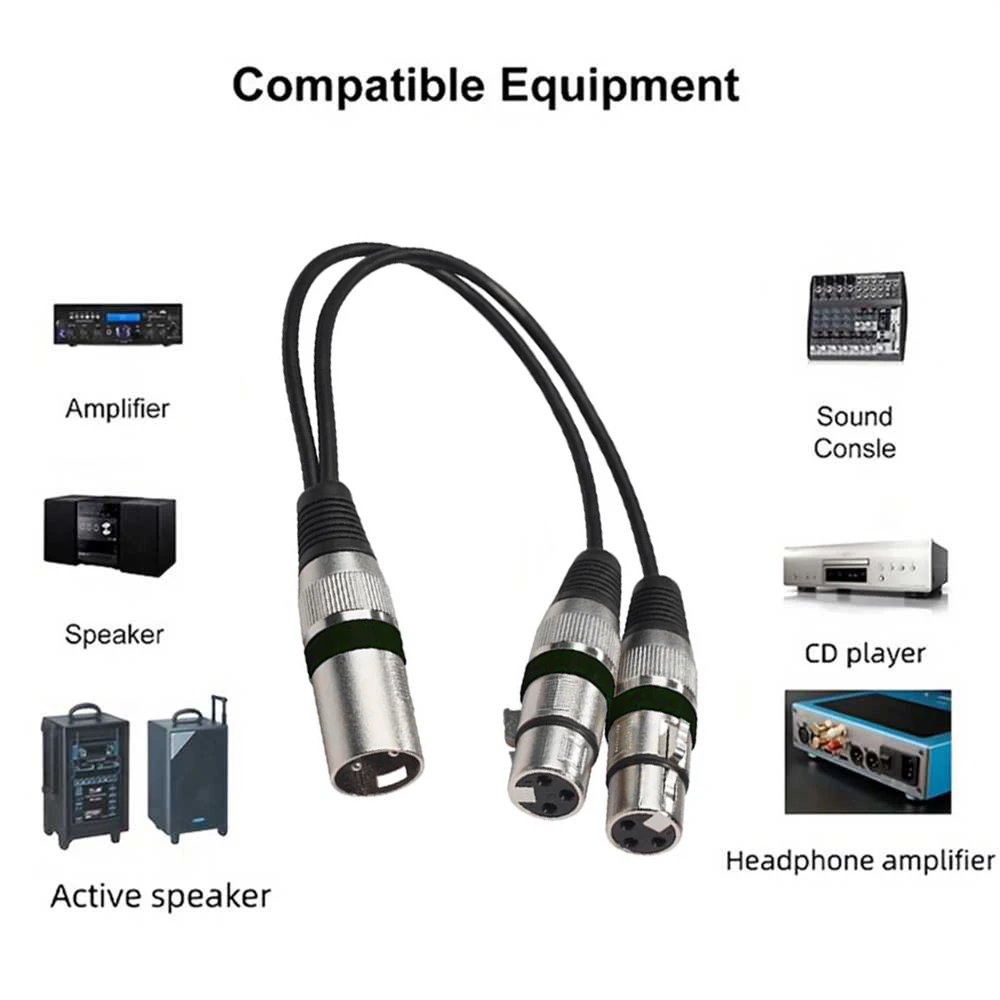 30CM XLR Splitter Male to Dual Female,3 Pin XLR Male to Female Splitter Audio Adapter Cable for Mic Amplifier Speaker Mixer