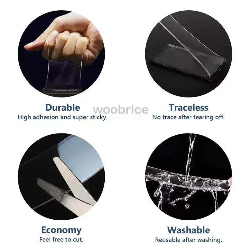 1PC Clear Heavy Duty Double Sided Tape, Reusable Waterproof Heat Resistant Mounting Tape for Auto Home Bathroom