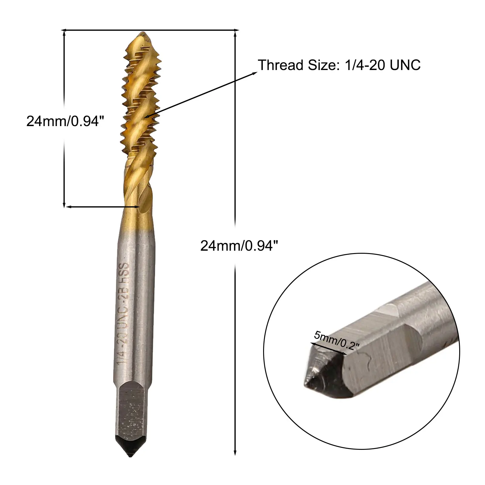 1/4-20 UNC Spiral Groove Thread Tap For High-speed Steel Plating Machine 3 Chip Flutes  For Processing Holes Thread Tap